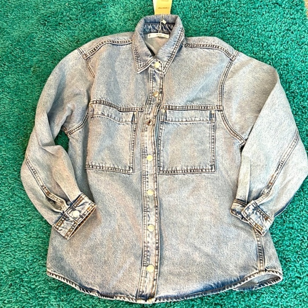 Mango Jean oversize shirt, medium snap front New